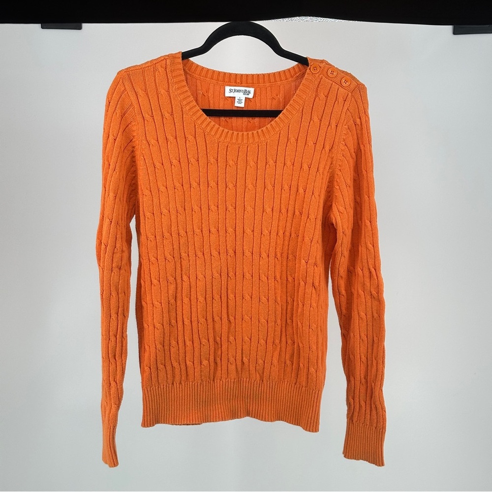 St. John's Bay Women's Large Orange Cotton Cable Knit Sweater